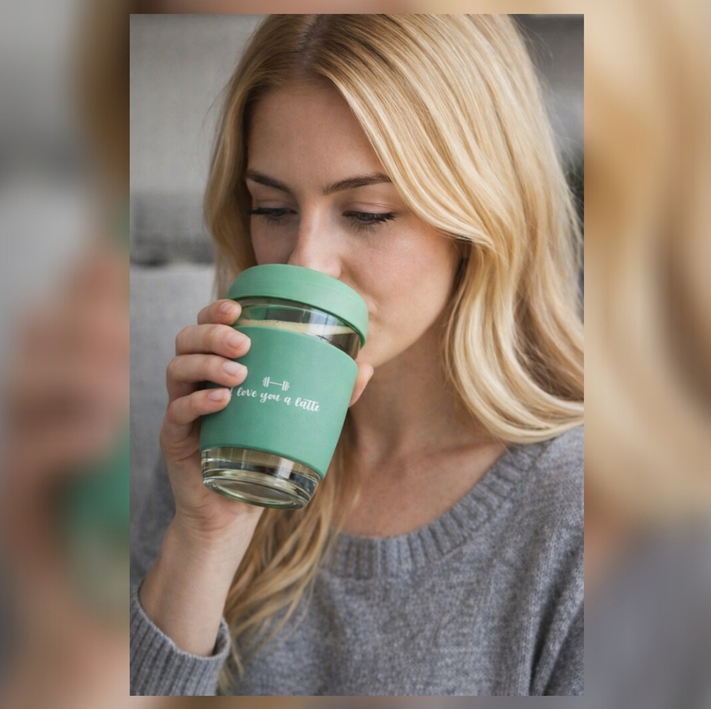 Barbella Box 12oz Glass "I Love You A Latte" Coffee Cup NWT